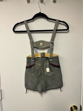 Gray Suede Lederhosen-Style kids Shorts with Suspenders
